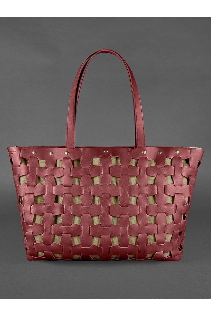 Buy Trapezoid burgundy leather women`s bag shopper oversized, Durable spacious practical bag
